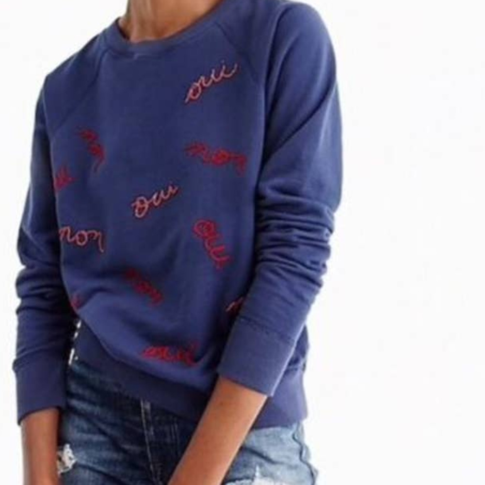 J. Crew Womens Oui Non Embroidered Beaded Sweatshirt Size S Blue